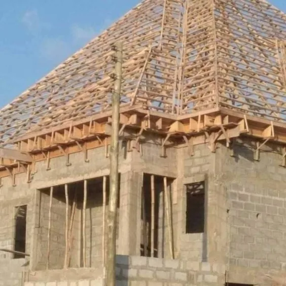 Timber roof frame on a building under construction