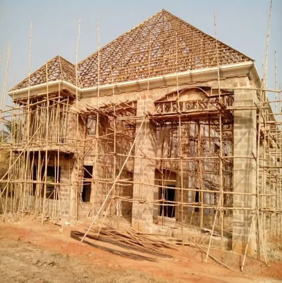 Timber roof frame on a two-storey building