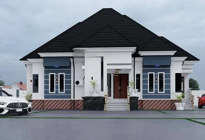 Bungalow with a black stone-coated roof