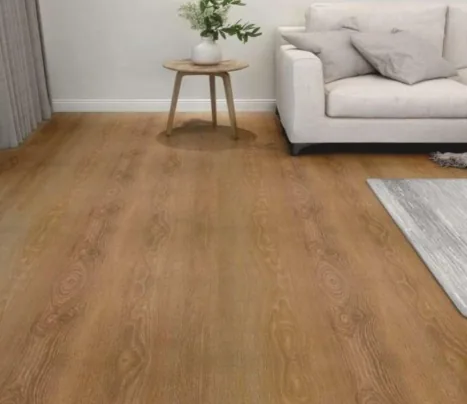 Wood-look self-adhesive floor tiles in a living room