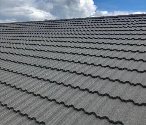 Classic stone-coated roofing tiles close up